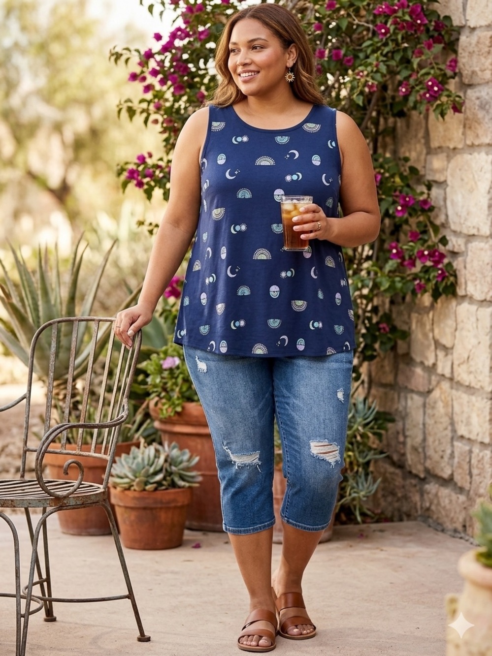 Arizona Jean Co. Plus Celestial Print Sleeveless High-Neck Top - Size 3XL (NWT)